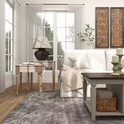 Natural Wood Carved Leaf Accent Tables, Set of 2