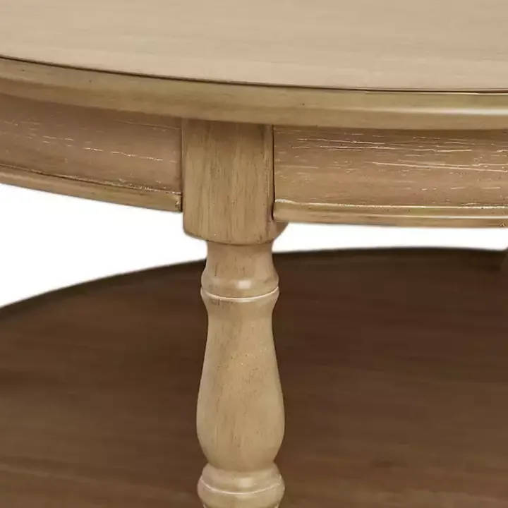 Natural Wood Finish Turned Leg Round Coffee Table