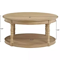 Natural Wood Finish Turned Leg Round Coffee Table