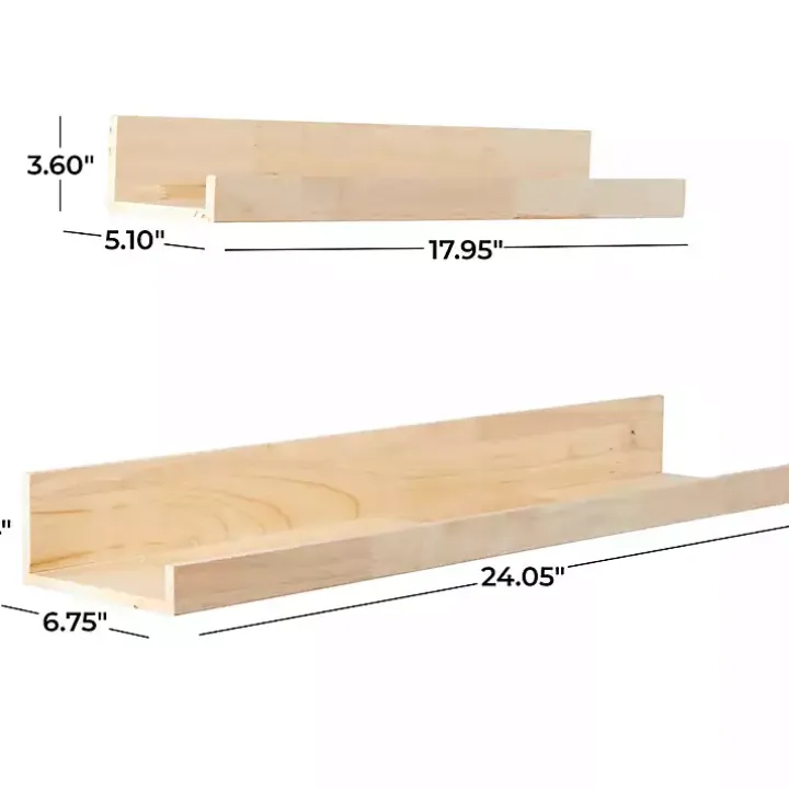 Natural Wood Floating Shelves, Set of 2