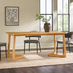 Natural Wood Geometric Legs Dining Table