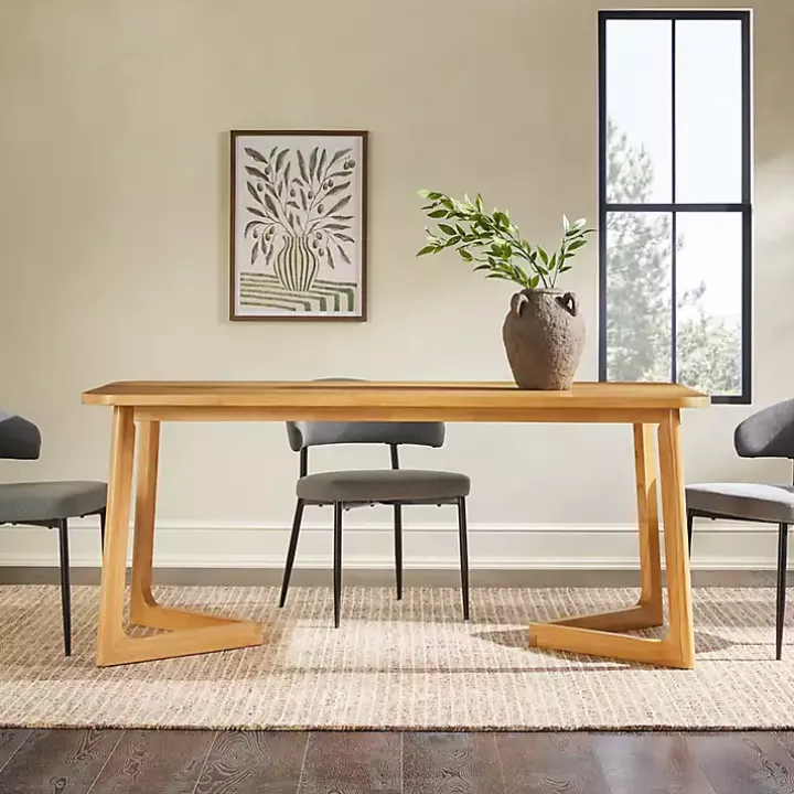 Natural Wood Geometric Legs Dining Table