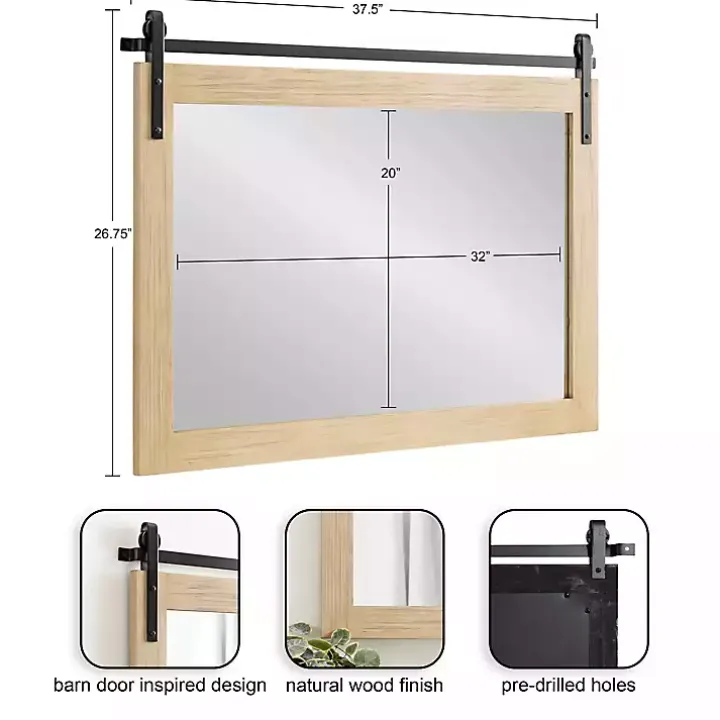 Natural Wood Metal Barn Door Wall Mirror