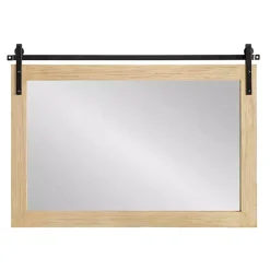 Natural Wood Metal Barn Door Wall Mirror