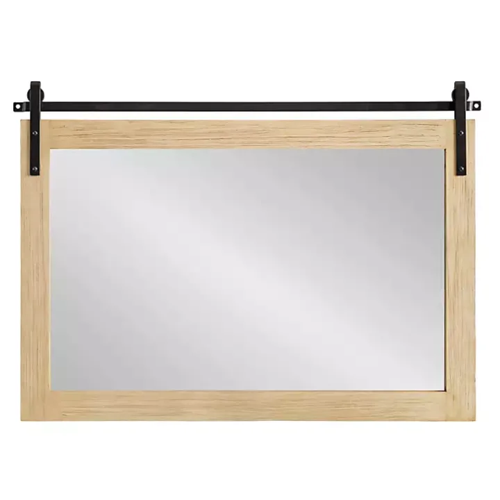 Natural Wood Metal Barn Door Wall Mirror