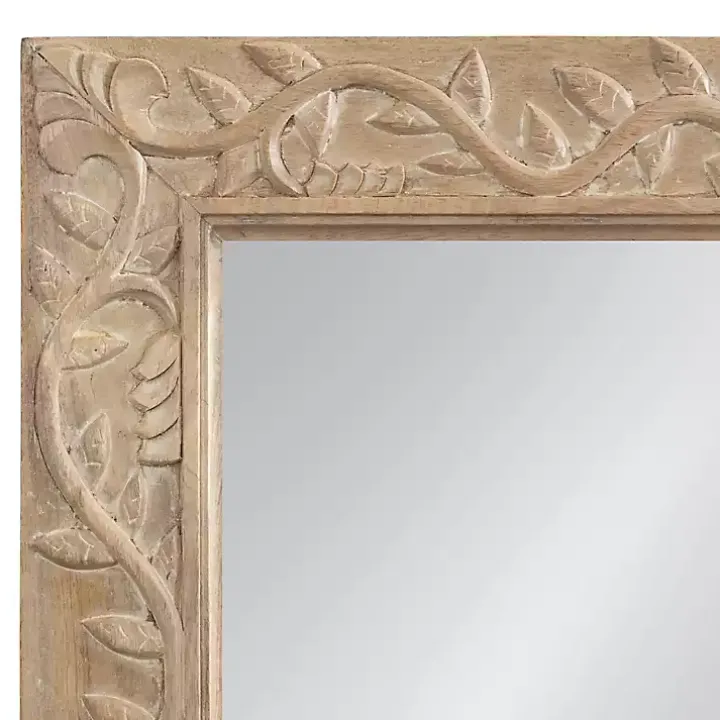 Natural Wood Ornate Carved Wall Mirror
