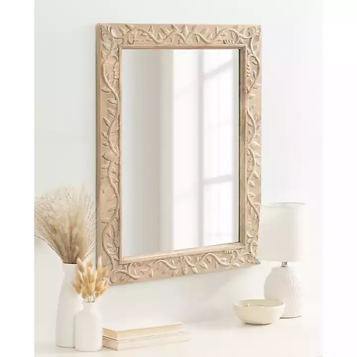 Natural Wood Ornate Carved Wall Mirror