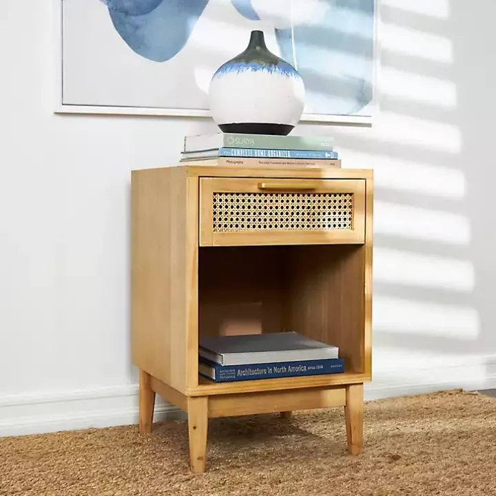 Natural Wood Rattan Nightstand