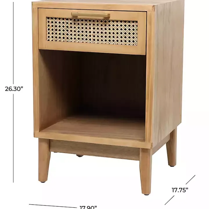 Natural Wood Rattan Nightstand