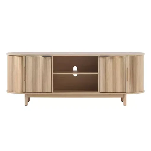 Natural Wood Reeded Oval TV Stand