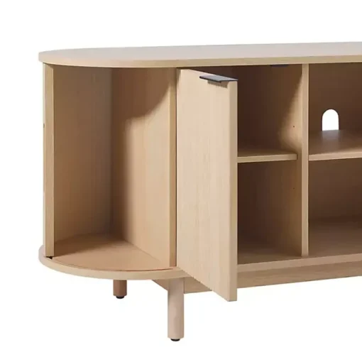 Natural Wood Reeded Oval TV Stand
