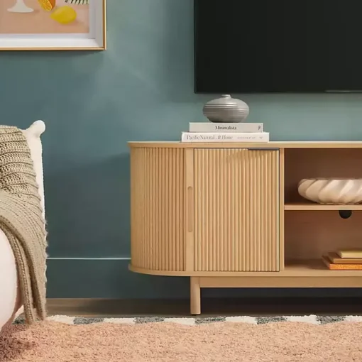 Natural Wood Reeded Oval TV Stand