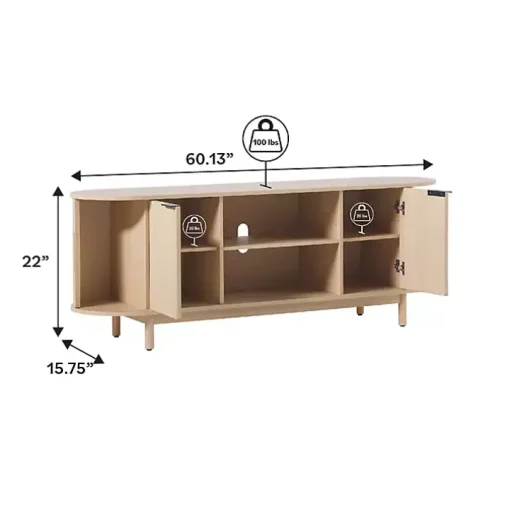 Natural Wood Reeded Oval TV Stand