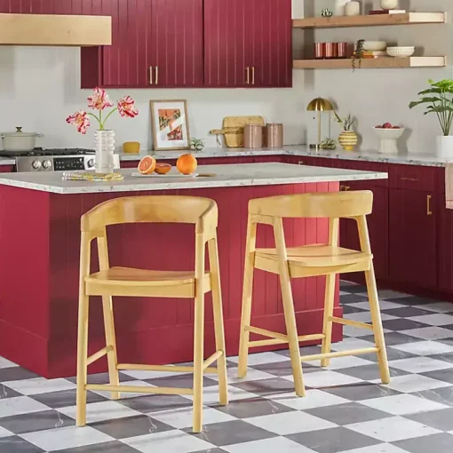 Natural Wood Rounded Modern Counter Stool