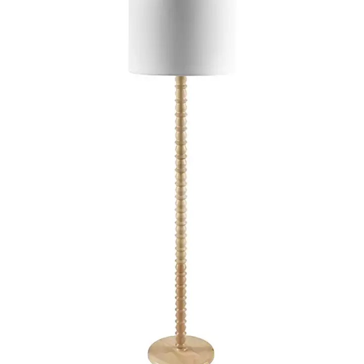 Natural Wood Spindle Paduak Floor Lamp