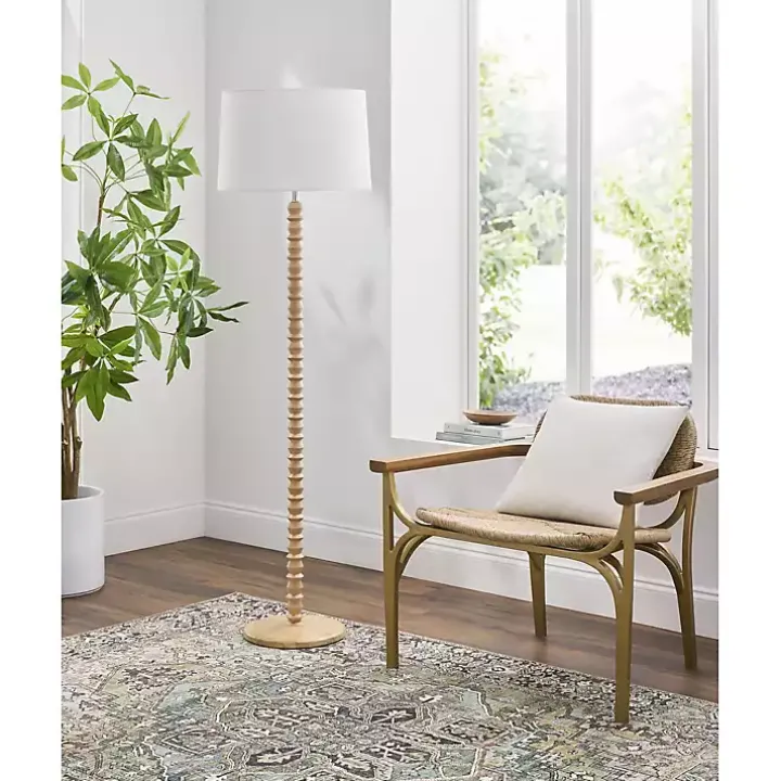 Natural Wood Spindle Paduak Floor Lamp