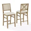 Natural Wood Upholstered Counter Stools, Set of 2