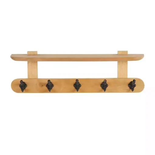 Natural Wood Wall Shelf with Hooks