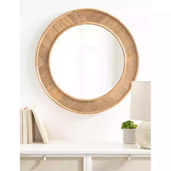 Natural Woodgrain Round Wall Mirror