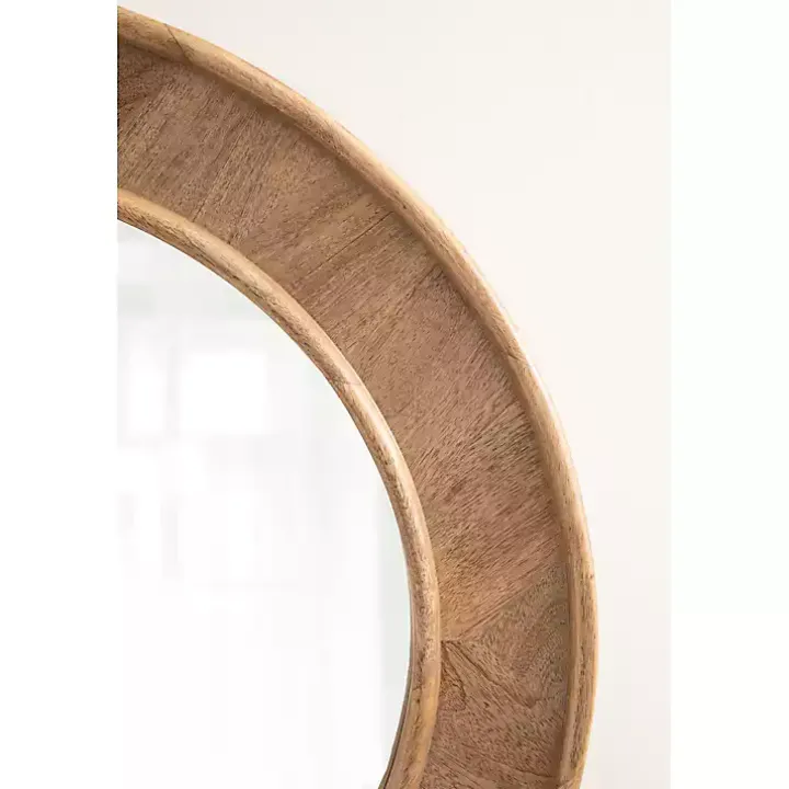 Natural Woodgrain Round Wall Mirror