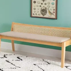 Natural Woven Rattan Back Minimalist Bench
