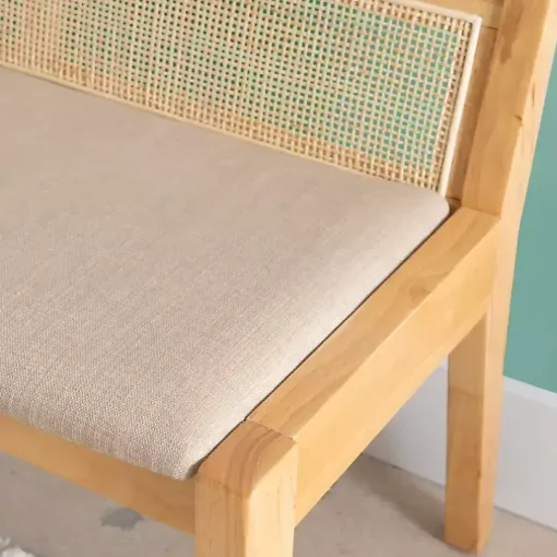 Natural Woven Rattan Back Minimalist Bench