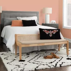 Natural Woven Rattan Back Minimalist Bench