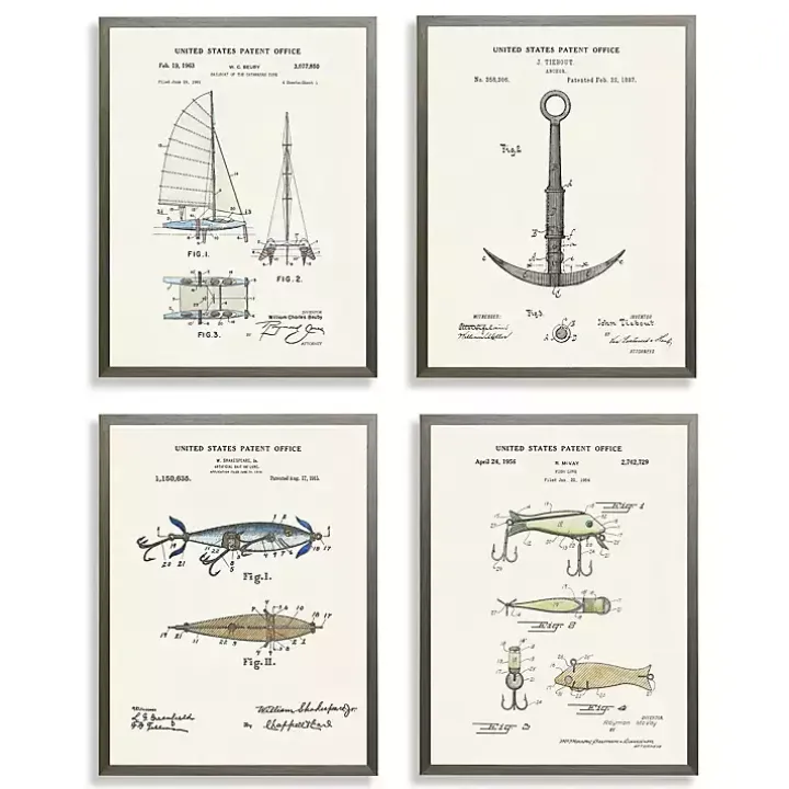 Nautical Patents Framed Art Prints, Set of 4