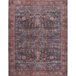 Navy & Brick Botanical Washable Area Rug, 5x7
