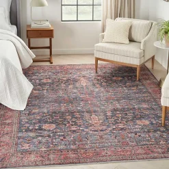 Navy & Brick Botanical Washable Area Rug, 5x7