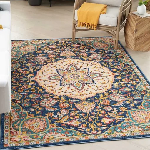 Navy & Multi Floral Medallion Area Rug, 5x7