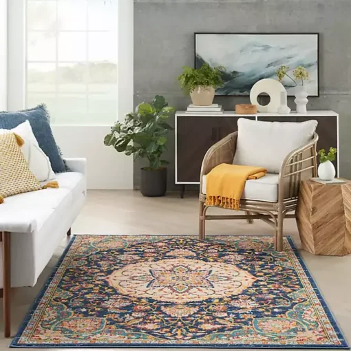 Navy & Multi Floral Medallion Area Rug, 5x7