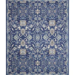 Navy and Beige Botanical Area Rug, 7x10