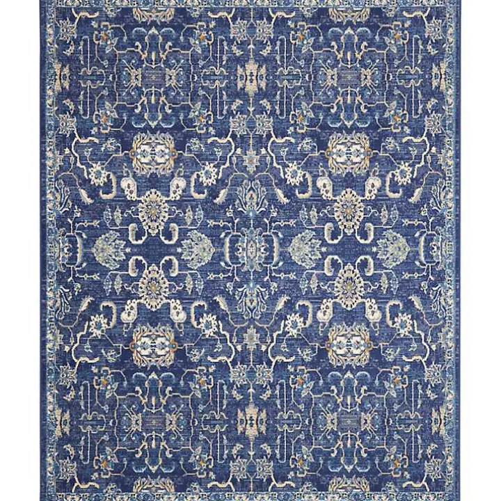 Navy and Beige Botanical Area Rug, 7x10