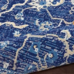 Navy and Beige Botanical Area Rug, 7x10