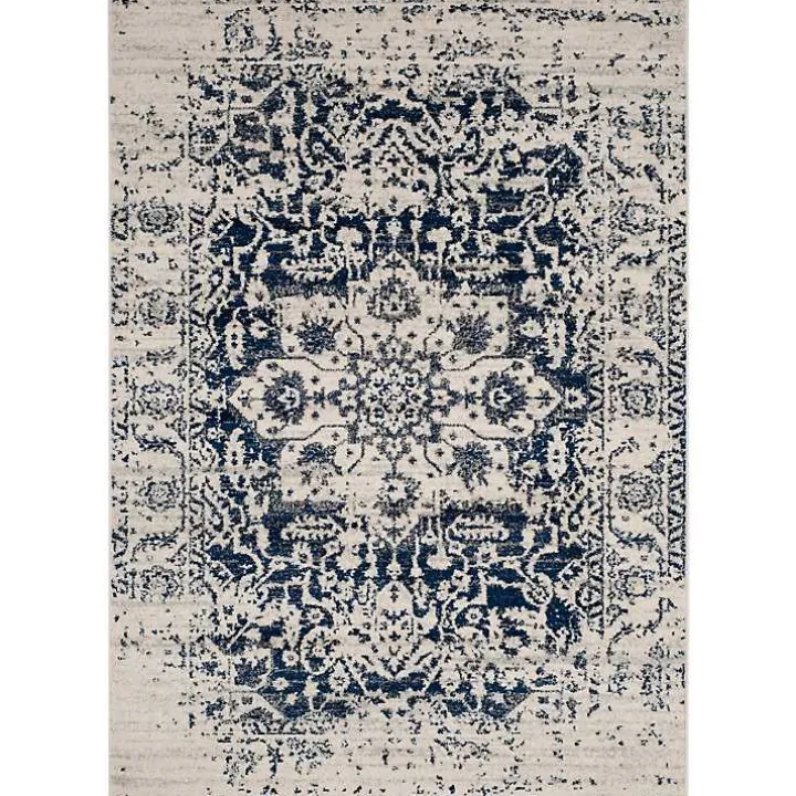 Navy and Cream Madison Distressed Area Rug, 5x7