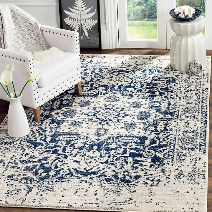 Navy and Cream Madison Distressed Area Rug, 5x7