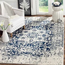 Navy and Cream Madison Distressed Area Rug, 8x10