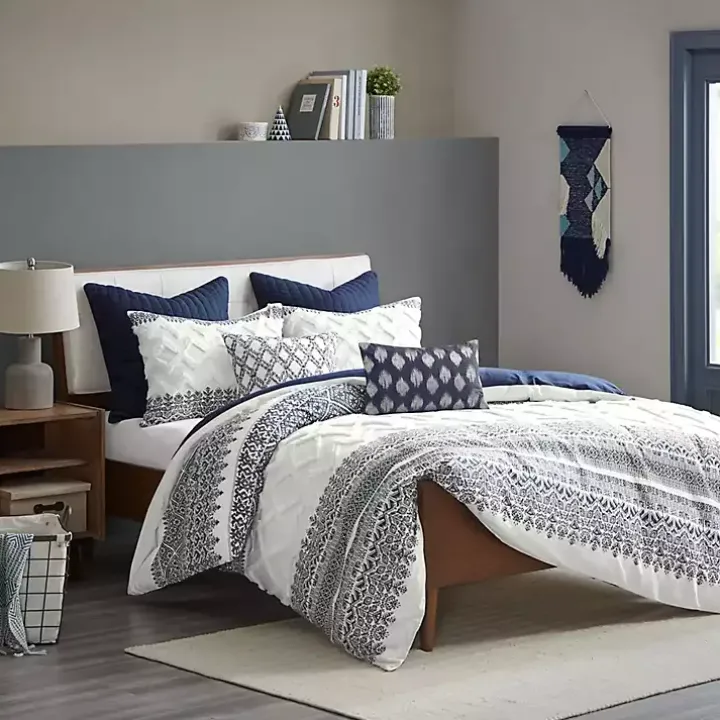 Navy and White 3-pc. California King Duvet Set