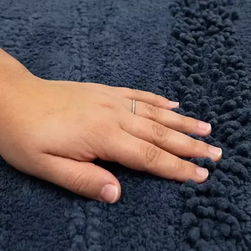 Navy Asymmetrical Cotton Bath Mat