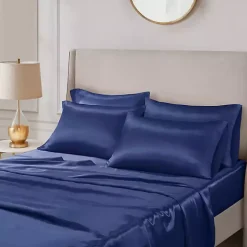 Navy Blue Satin 6-pc. California King Sheet Set