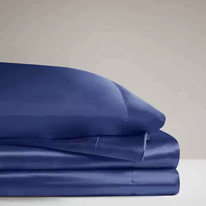 Navy Blue Satin 6-pc. California King Sheet Set