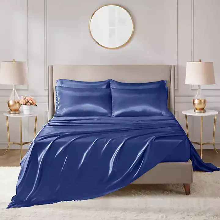 Navy Blue Satin 6-pc. Full Sheet Set