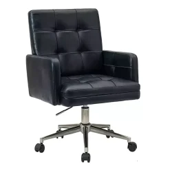 Navy Blue Tufted Faux Leather Swivel Office Chair