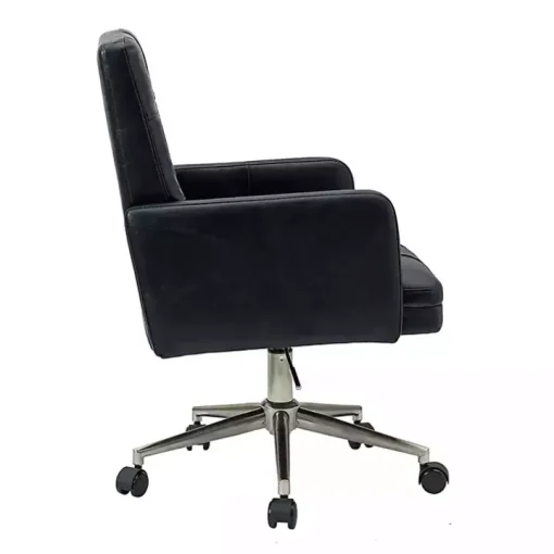 Navy Blue Tufted Faux Leather Swivel Office Chair