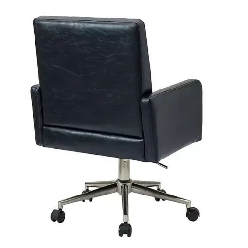 Navy Blue Tufted Faux Leather Swivel Office Chair