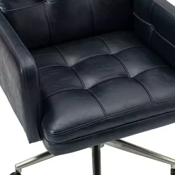 Navy Blue Tufted Faux Leather Swivel Office Chair