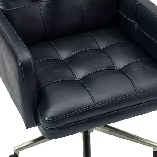Navy Blue Tufted Faux Leather Swivel Office Chair