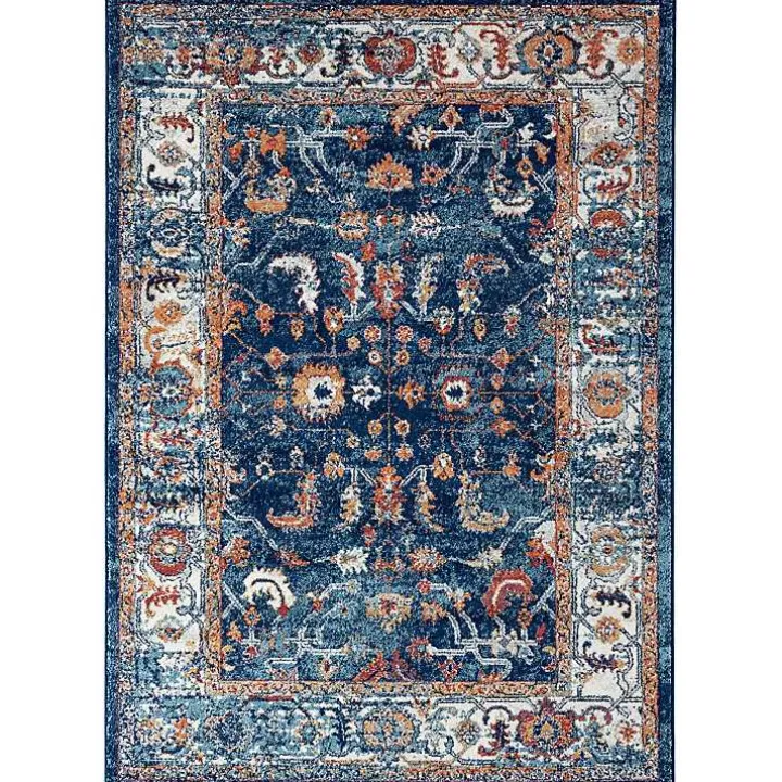 Navy Bordered Pattern Area Rug, 5x7