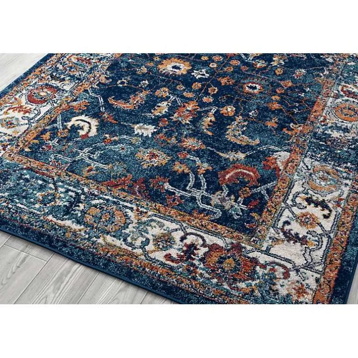 Navy Bordered Pattern Area Rug, 5x7